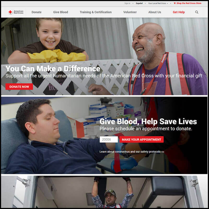 Homepage screenshot of American Red Cross