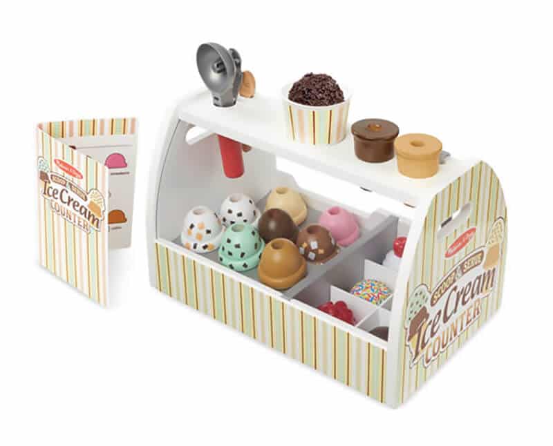 Melissa & Doug Scoop & Serve Ice Cream Counter lets them have their own ice cream shop with a variety of flavors and top
