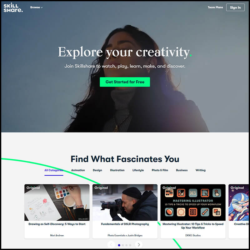 skillshare home page