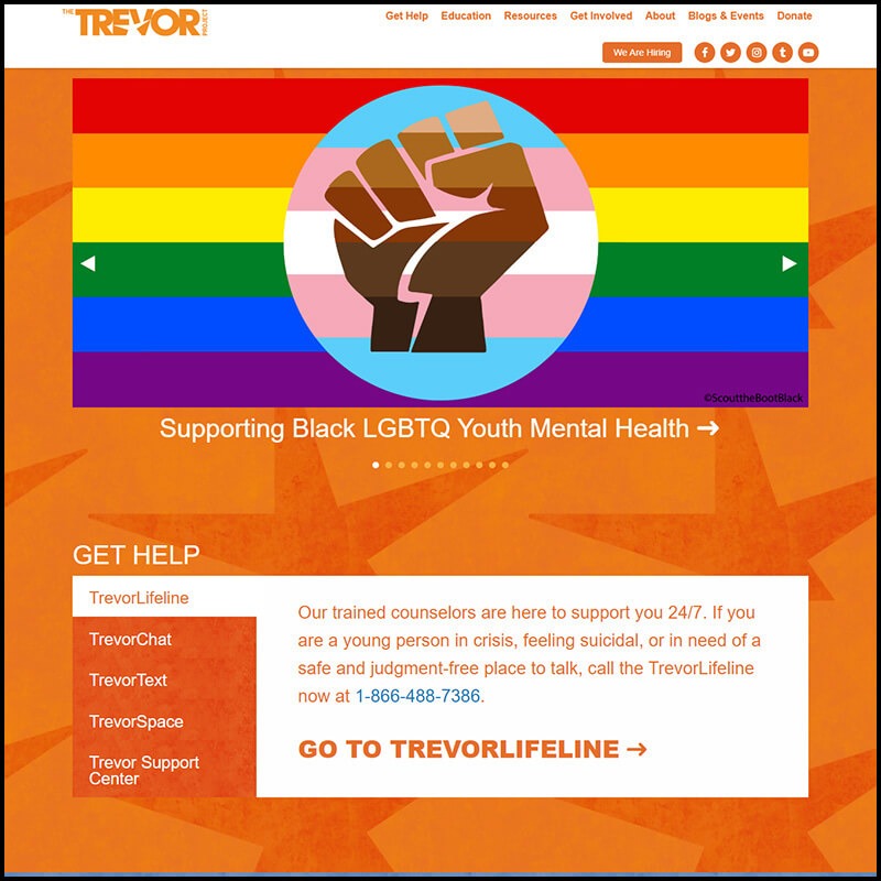 The Trevor Project homepage