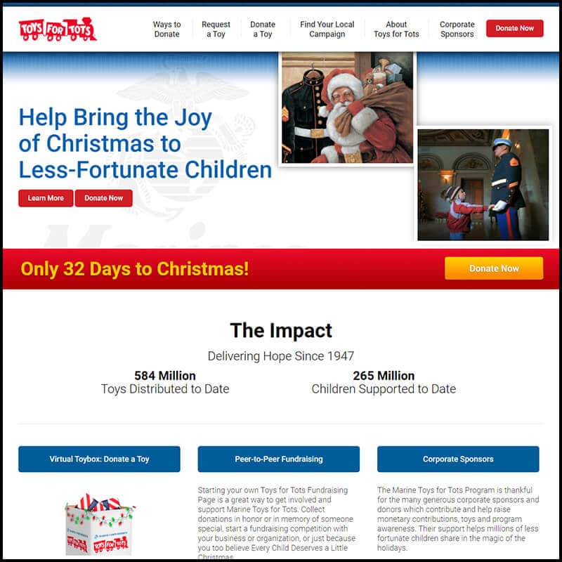 Toys for Tots home page screenshot