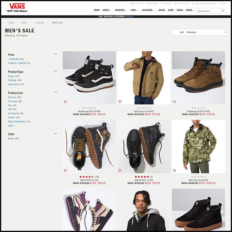 Vans men's sale page