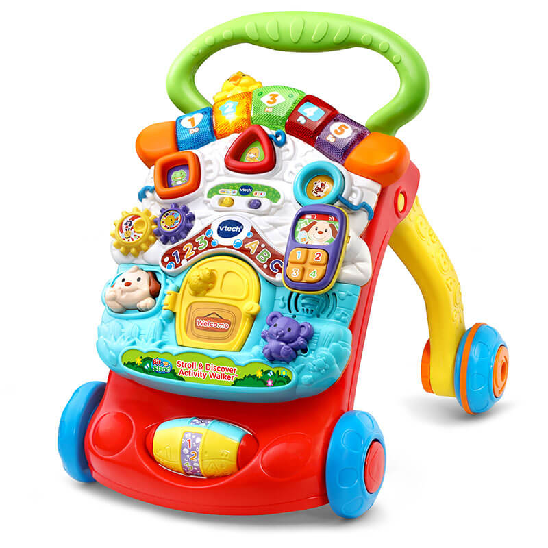Engaging attached toys walker
