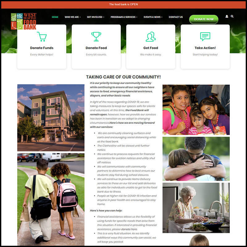 Homepage screenshot of West Seattle Food Bank