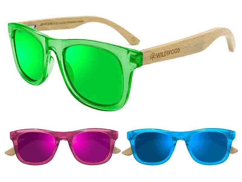 Recycled frames and beech wood arms kids polarized sunglasses
