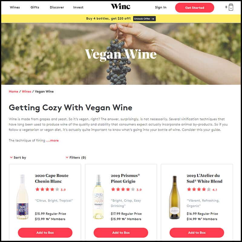 Certified vegan wines page