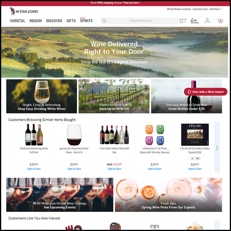 wine.com home page