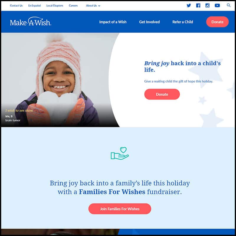 Make-a-wish home page screenshot