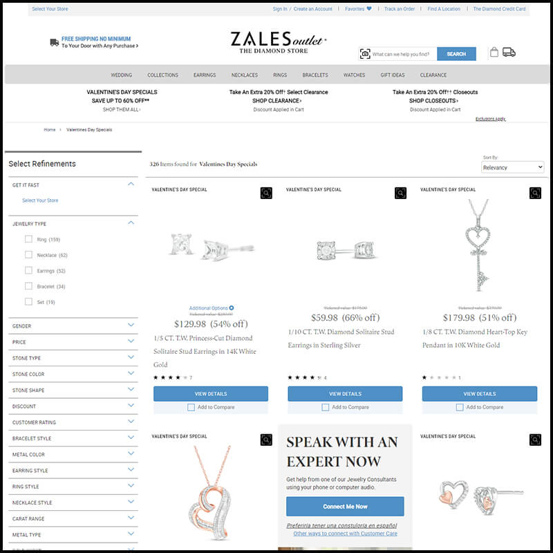 Zales Outlet  Valentine's Day Specials page